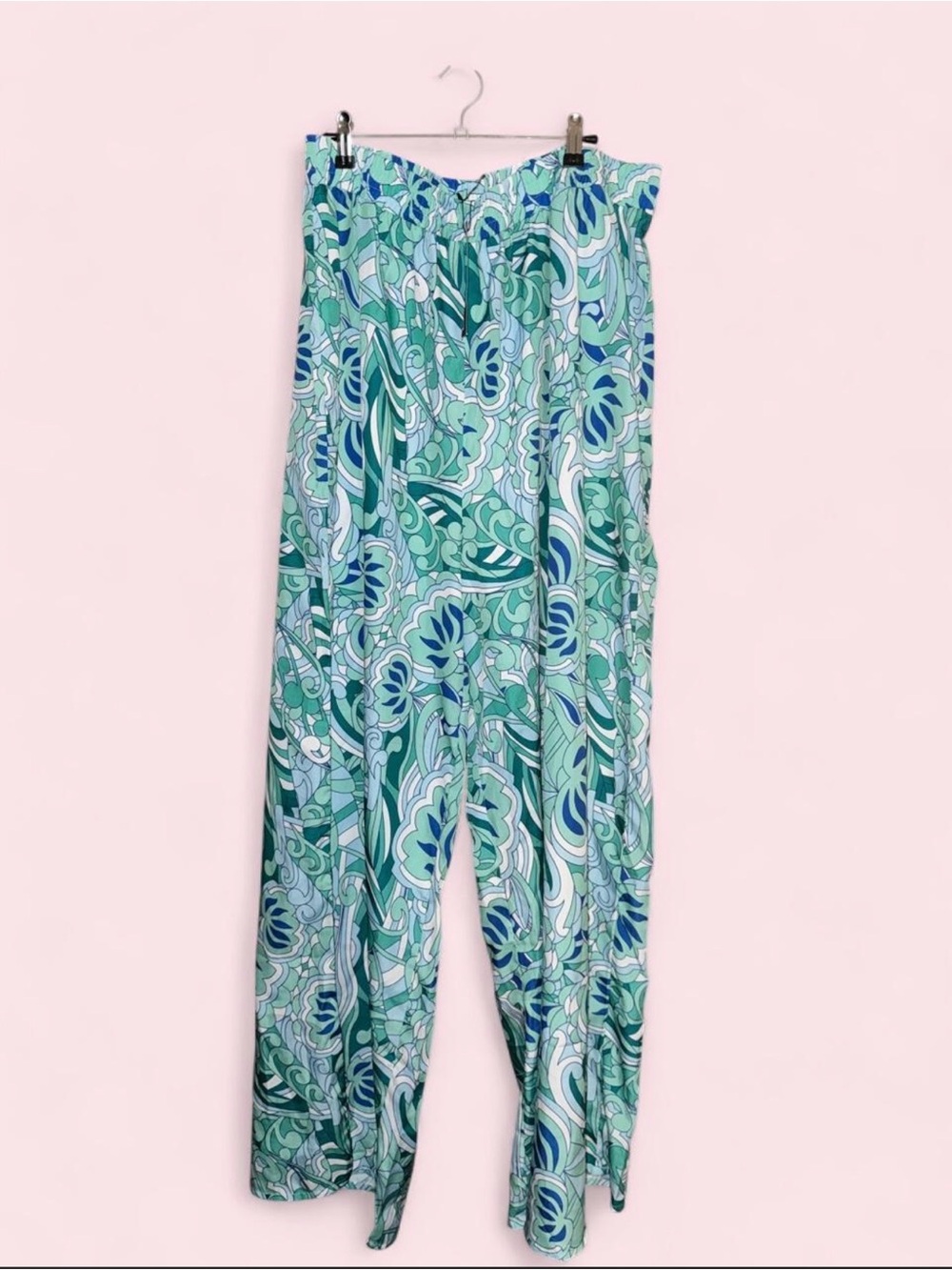 Boohoo Green & Blue Paisley Wide-Leg Pants